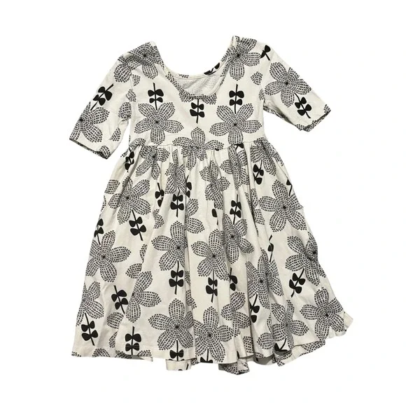 Hanna Andersson Dress 5 Skater White Black Floral Dress Pockets Short Sleeve - Picture 3 of 7